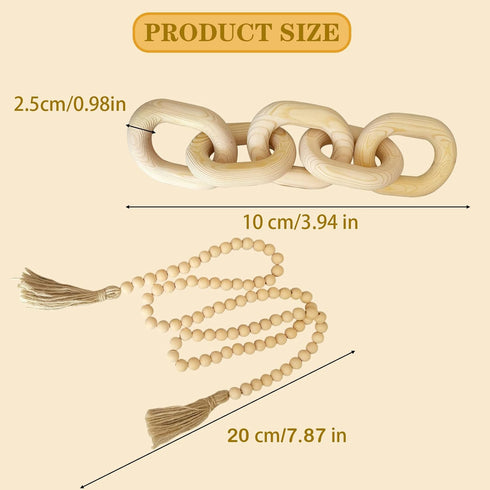 2 5 Pieces Decorative Link Wooden Chain Decor and Bead Boho Farmhouse Rustic Home Table Decor Coffee Table Shelf