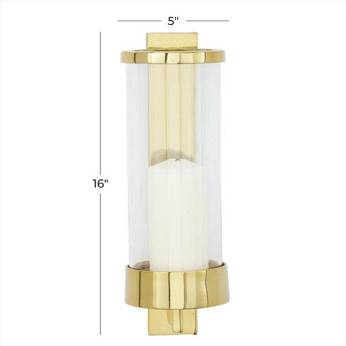 79 5" 7" 16", Deco Aluminum Metal Single Candle Wall Sconce, x x Gold