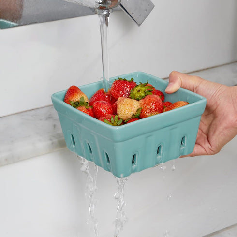 5.8" Set 2, ONEMORE Berry Basket Ceramic Berry Bowls with Holes Square Fruit Bowl Berry Colander Containers for Fridge