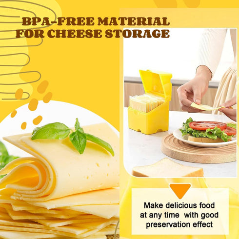 3.7x3.7x3.7 inches, 20-26 Cheese Container for Refrigerator, Sliced Cheese Container - BPA Free Plastic, Yellow, Holds