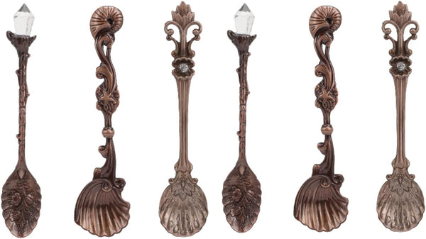 6Pcs Retro Crystal Alloy Tea Spoons, Decorative Dessert Spoon, Ice Cream Spoons for Cafe Tableware