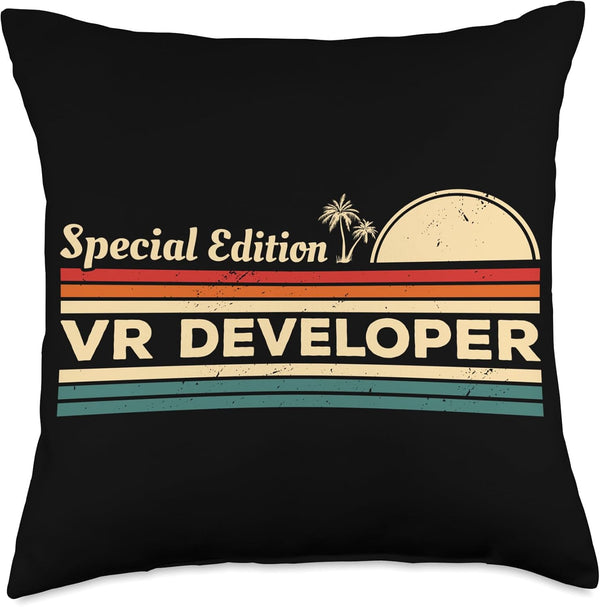 Vintage VR Developer Throw Pillow, 18x18, Multicolor Virtual Reality