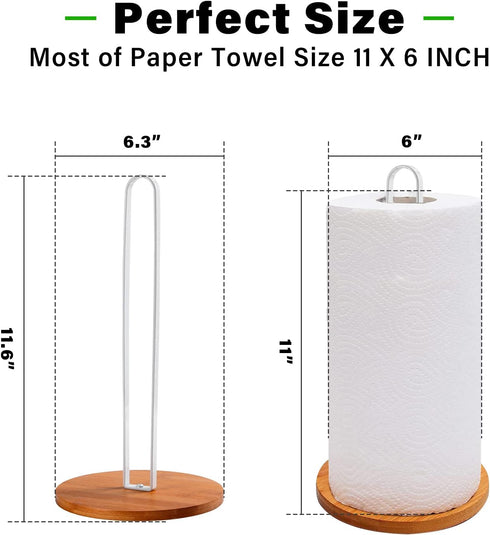 Wood Paper Towel Holder, Paper Towel Holder Countertop,Kitchen Towel Holder Free-Standing with Non-Slip Wooden Base(White) by TONLEA