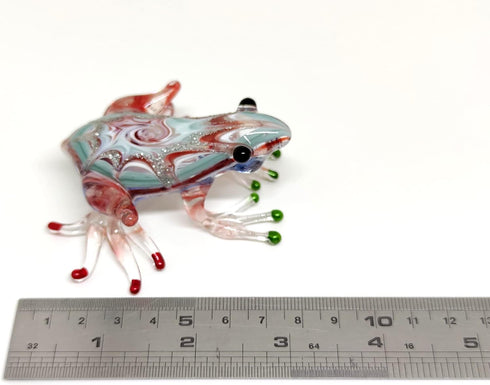 Frog Miniature Figurines, Hand Blown Color Glass Art Collectible Decor, 3" (Red Green)