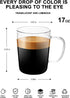 LUXU Glass Coffee Mugs Set of 4 - 17 oz Clear Beer Mugs, Lead-free Drinking Glasses for Hot and Cold Beverages