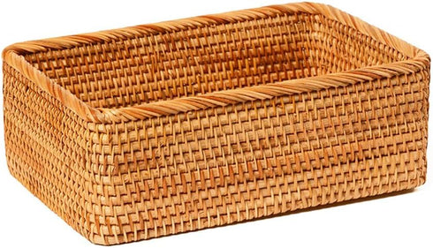Handmade Rectangle Wicker Fruit Box - Rattan Tray Magazine Organizer and Small Objects Container