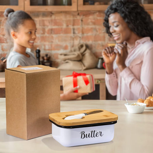 LANDNEOO Butter Dish with Lid and Butter Curler Knife - Unbreakable Stainless Steel Keeper Container with Double