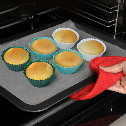 Silicone Muffin Baking Cups, 12 Pack Reusable Non-stick Cupcake Liners, BPA Free, Dishwasher Safe