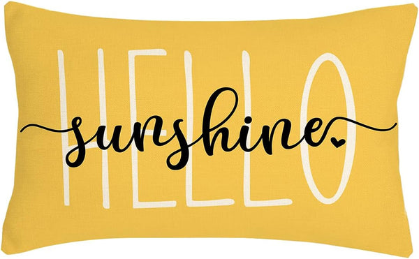 4TH Emotion Hello Sunshine Pillow Cover, Farmhouse Yellow Lumbar Cushion Case, 12x20 Inches