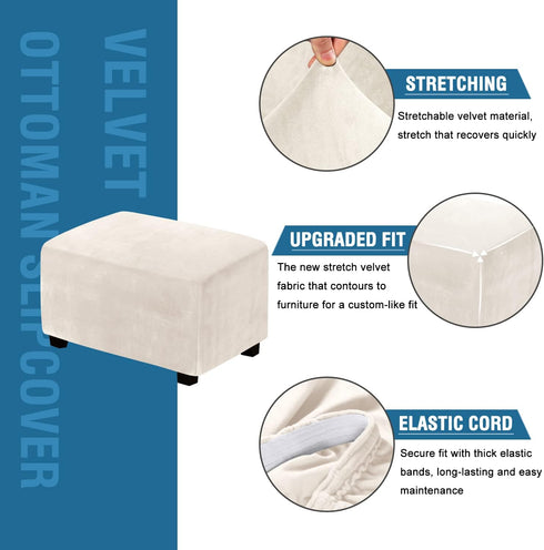 1 H.VERSAILTEX Ottoman Covers Slipcover Rectangle Real Velvet Plush Piece Form Fit Stretch Folding Storage Covers
