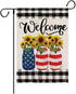 Welcome Summer Sunflowers Garden Flag 12.5 x 18 Inch, Patriotic Buffalo Plaid Double Sided Seasonal Decor