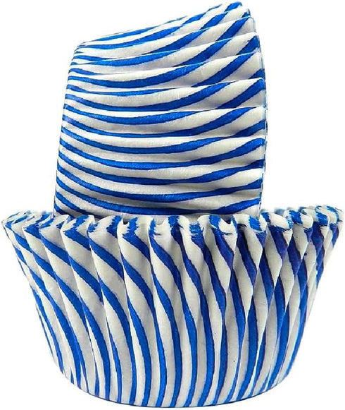 Regency Wraps Blue Pisa Stripe Baking Cups, Pack of 40, Greaseproof Professional Grade, for Cupcakes, Muffins