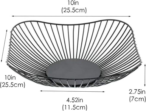 Metal Wire Countertop Basket for Fruit, 10 Inches Black Storage Holder Stand for Kitchen, Vegetable Bowl
