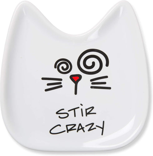 Pavilion Gift Company Blobby Cat Spoon Rest, "Stir Crazy", 5", White