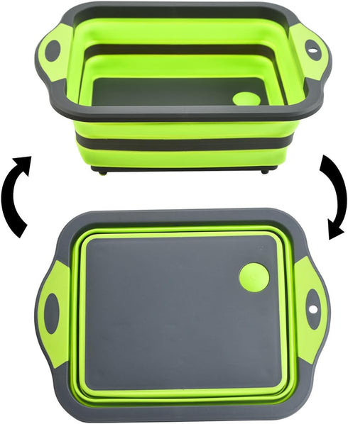 Camping Collapsible Cutting Board, BBQ PrepTub with Lid, Multifunctional Storage Basket for Camping Kitchen