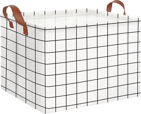 CLOCOR Rectangular Storage Basket, Collapsible Waterproof Coating Storage Bin with Handles, Cute Pattern (white checks)