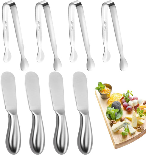Butter Spreader Knife Set - 8 PCS Stainless Steel Cheese and Butter Spreaders with Mini Serving Tongs for Appetizers,