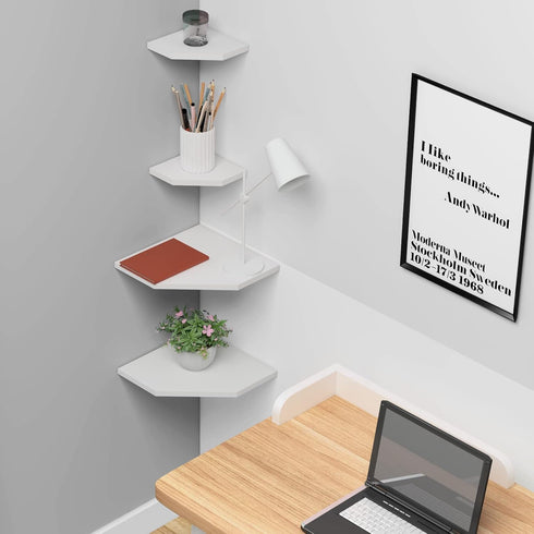 7-Inch Set 2, WELLAND Floating Corner Shelves of Wall Mounted Storage Shelf with White Finish for Bedroom, Living Room