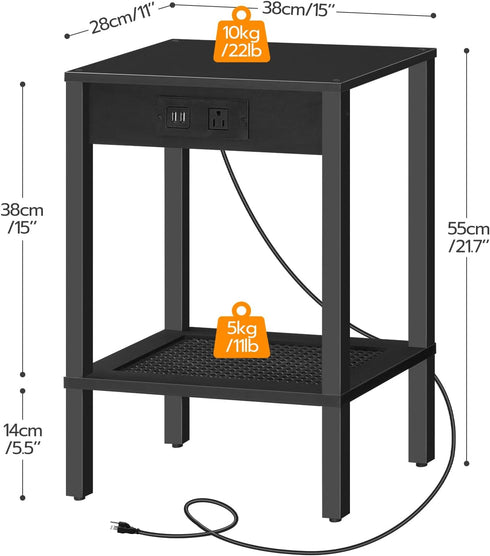 BK91UBZ01 HOOBRO Side Table with Charging Station, End Table with USB Ports and Outlet, Nightstand with Storage Shelf