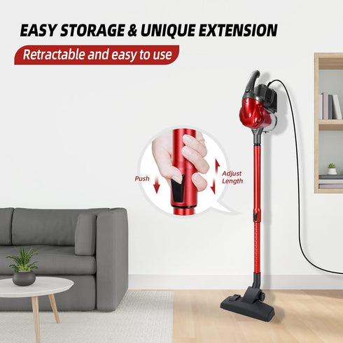Corded Vacuum Cleaner with 17KPa Powerful Suction, 600W Motor, 4 in 1 Lightweight Handheld Stick Vacuum for Pet Hair,