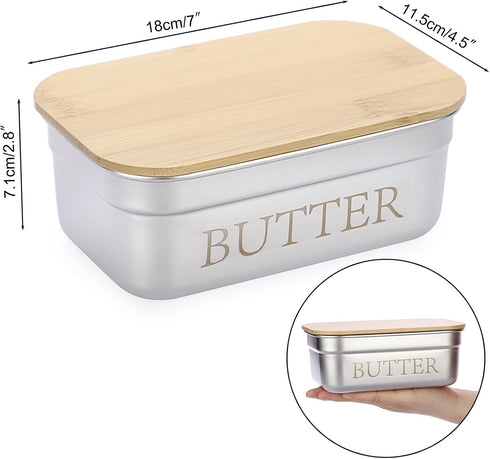 Butter Dish with Lid for Countertop, Stainless Steel Butter Holder Container with Silicone Sealing, Butter Keeper for Kitchen, Holds 1 Stick West or 2 Sticks East Coast Butter