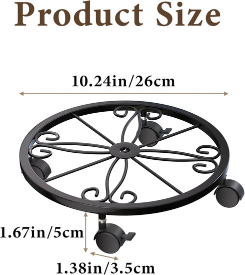 KOOKASHOP 10" 1 Pack 360 Plant Caddy with Wheels, Plant Stand with Wheels, Lockable Plant Rollers Plant Dolly, Plant