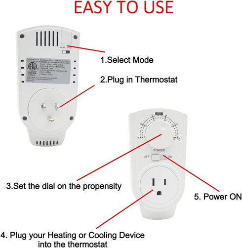 Amaze Plug in Thermostat | Compatible with all Heaters, Fans, and Air Conditioners