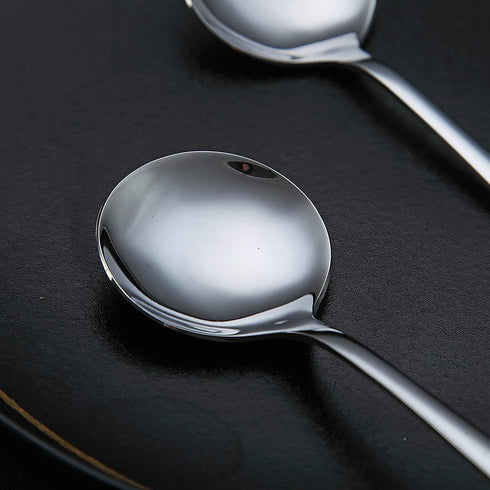 Berglander 12 Soup Spoons Set, 7.5" Stainless Steel Round Silverware, Sturdy Easy To Clean Table Spoon Set, Dishwasher