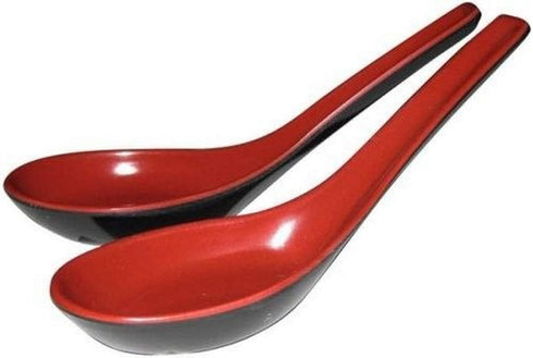 JapanBargain 2384, Set of 6 Black and Red Soup Spoons, Japanese and Chinese Rice Spoons