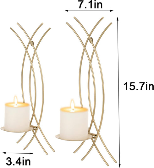 Set 2, Gold Wall Sconce of Metal Candle Holder, Modern Hanging Decoration for Living Room, Farmhouse,Wall Mounted