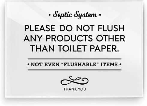 Reilly Originals 3.5x5 Inch Septic System Bathroom Sign, Do Not Flush Rules, Durable, Ready to Stick
