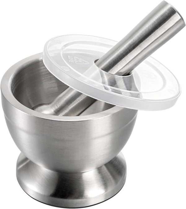 Bekith Mortar and Pestle Sets 18/8 Brushed Stainless Steel Spice Grinder Pill