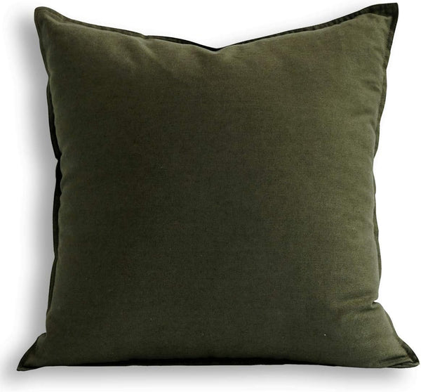 Jeanerlor Solid Cotton Linen Decorative Toss Throw Pillow Sham Cushion Case, 18"x18" (45 x 45cm), Olive Green