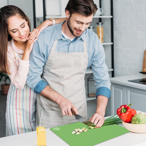 ZVP Set of 5 Plastic Cutting Boards for Kitchen, Flexible Chopping Mats with Food Icons, BPA Free, 15×12 IN, Green