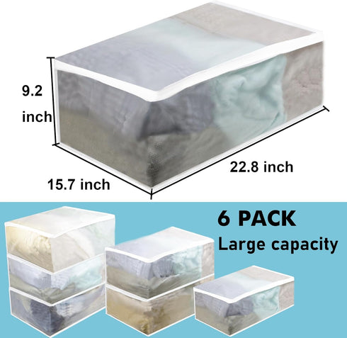 Set of 6 Clear Clothes Storage Bags Large Thicken Clothes Organizer Bins for Blanket,Sheets,Quilt,Folded Clothes,Sweater,Jeans, Closet Organizers and Storage 6×60L by Fordonral