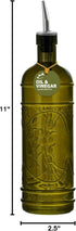Couronne Company Olive Branch Recycled Glass Oil or Vinegar Bottle, 11 Inch Tall, 16.1 Ounce, Vintage Green