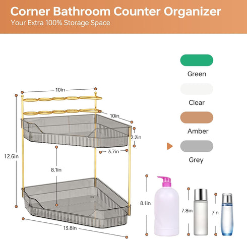 Counter Countertop, 2-Tier) Corner Bathroom Organizer with Makeup Brush Holder & Toothbrush Holders, Makeup Organizer