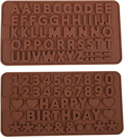 2 PACK Silicone Mini Letter Number Numeric Alphabet Happy Birthday Chocolate Molds Fondant for Cake baking Decoration (Number & Alphabet ( 2 Pack ))