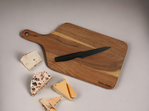 Wooden Cutting Board for Kitchen, Acacia Wood, 16 x 7 Inches, Handmade Serving Board for Vegetables and Cheese