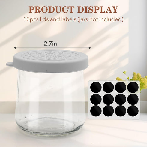 24 Pack 5 oz KIKINIKO Oui Yogurt Jar Lids - Oui Silicone Lids for Oui Yogurt Glass Jars,with Oui Yogurt Bottle Label