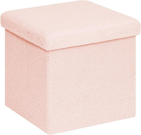 Square Ottoman with Storage, Small Sherpa Storage Ottoman Cube, Boucle Folding Foot