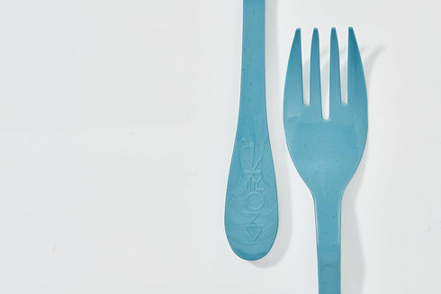KNORK Eco 24 Piece Plant Based Cutlery Set - Bamboo Reusable Flatware Set, Fork, Knife, Spoon, Blue