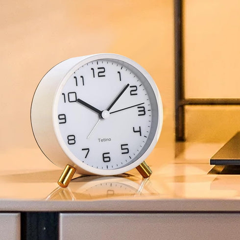 Alarm Clock for Bedroom,Loud Analog Clocks with Silent Non-Ticking,Voice Controlled Light,Small Clock