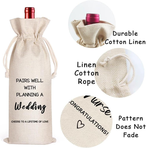 LANBAIHE Wedding Wine Bag, Linen Reusable Gift Bag for Bride and Groom Wine Gift