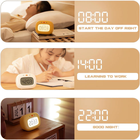 Kids Alarm Clock for Boys and Girls Bedroom, LED Cute Clock with Digital Display, Children's Sleep Trainer, Ok to Wake