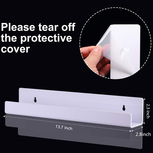 8 Packs 14 Inch Blulu Acrylic Floating Shelf Wall Mounted Invisible Acrylic Shelf Ledge Floating Bookshelf for Living