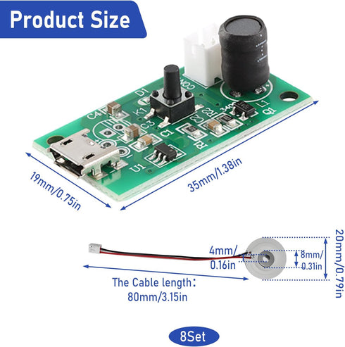 8 Pcs Atomization Disc, DC 5V USB Humidifieration Mist Maker, Atomization Module with Timing Switch for DIY Home