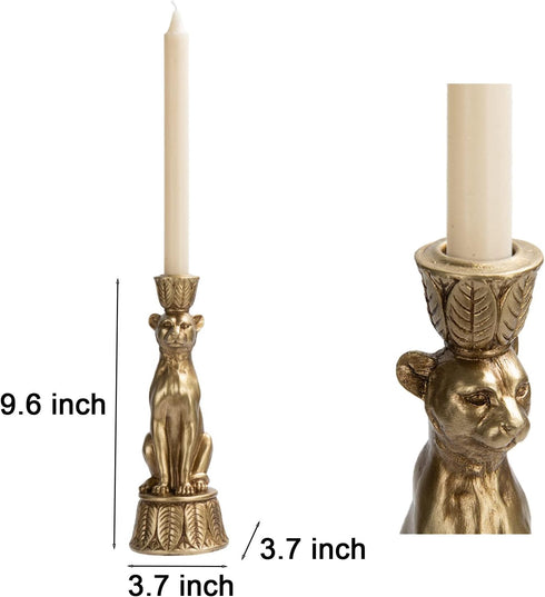 3.25 3.25 9.25 Inch Candle Stick Holder Table Decor - Leopard Resin Modern Golden Candlestick Holder Coffee Table Decor