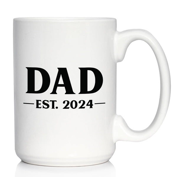 Dad Est 2024 - Large 15oz White Ceramic Mug - New Father Coffee Gift for First Time Parents