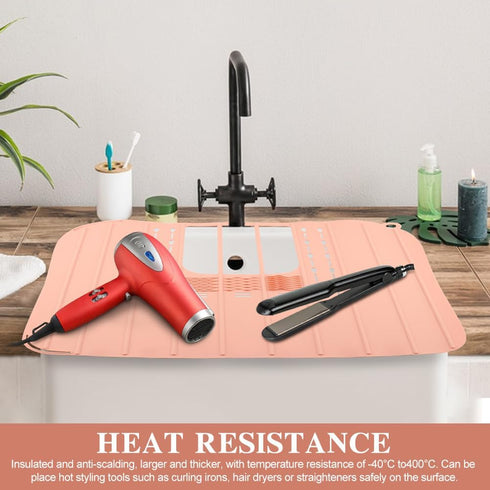 Bathroom Sink Cover for Counter Space, Foldable Sink Toppers, Silicone Makeup Brush Cleaning Mat, Light Pink